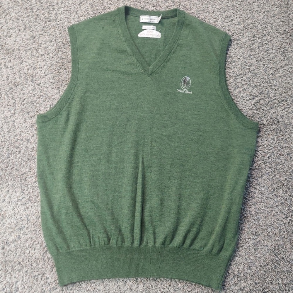 Peter Millar Sweater Vest Mens L Green Shoal Creek V-Neck Merino Wool Golf Vest